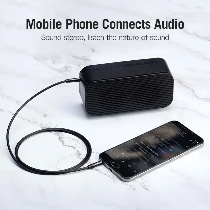 كابل صوت فينشن 3.5 مم ذكر إلى 2.5 مم ذكر، بطول 1 متر، نوع معدني، أسود