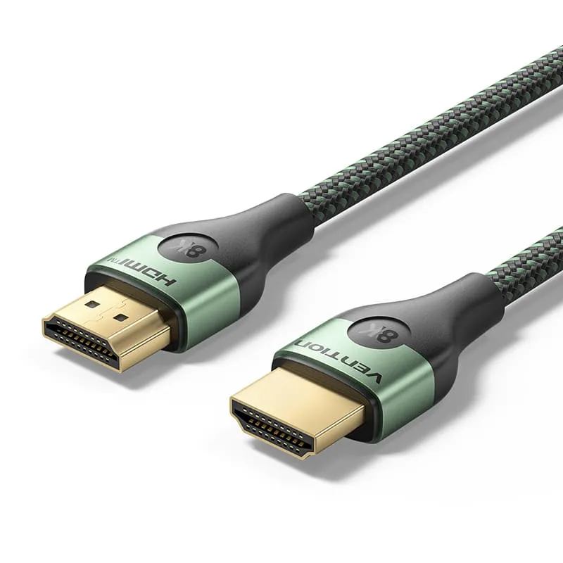 كابل HDMI-A فنتيون فائق النحافة ومجدول بالقطن، طرف ذكر إلى طرف ذكر - 8K / متران / هيكل من سبائك الألومنيوم / أخضر