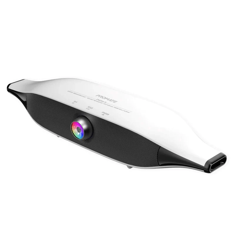 مكبر صوت ساوند بار لاسلكي بروميت دلتا X بقدرة 20 واط مع تعزيز الجهير و4 وحدات صوت وإضاءة RGB - مدى يصل إلى 20 متر / بطارية 6400 مللي أمبير ساعة / أبيض