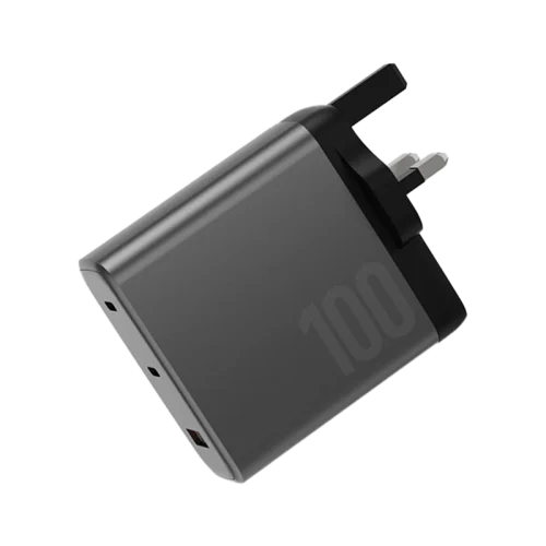 Energea Ampcharge 2-Port USB-C & 1-Port USB-A 100W GaN Wall Charger - Gunmetal