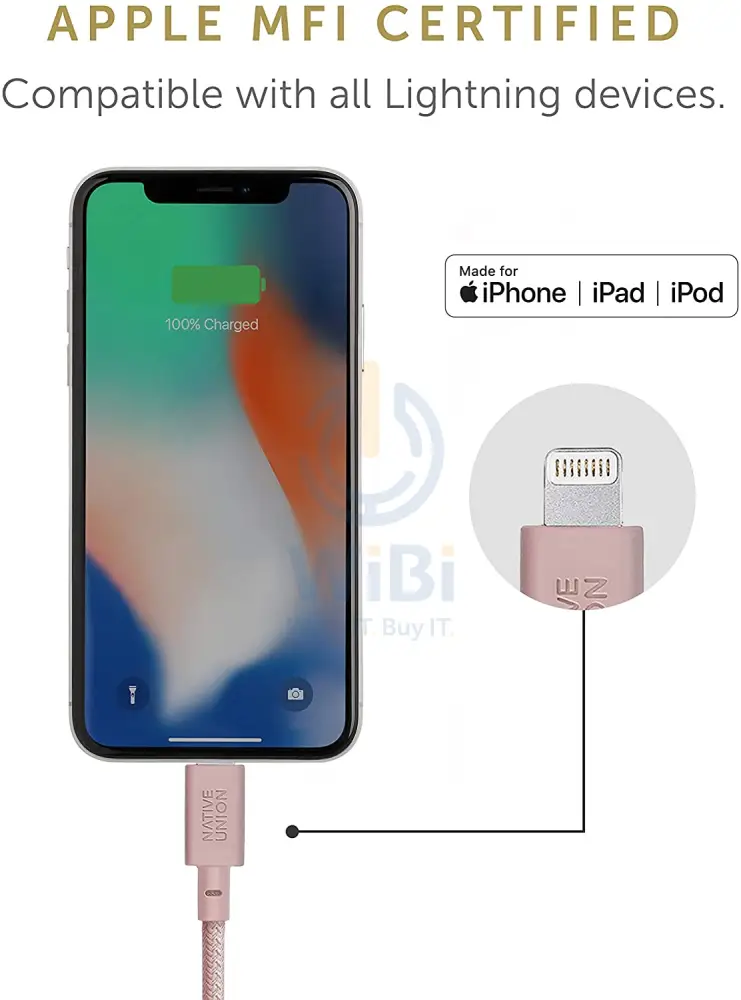 كابل نيتيف يونيون بيلت من USB-A إلى لايتنينج بطول 1.2 متر - وردي - (معبأ في المستودع)