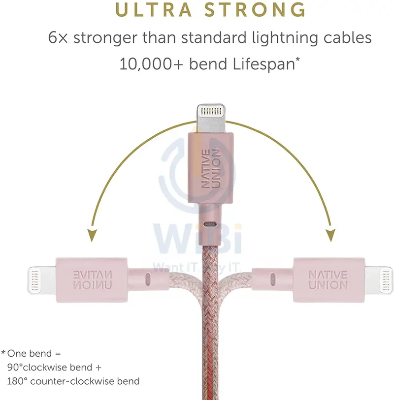 كابل نيتيف يونيون بيلت من USB-A إلى لايتنينج بطول 1.2 متر - وردي - (معبأ في المستودع)