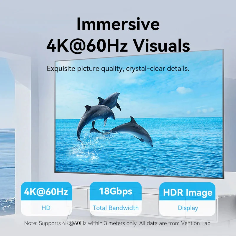 كابل فينشن HDMI، 4K، بسرعة 10.2 جيجابت في الثانية، بطول 10 متر، باللون الأسود