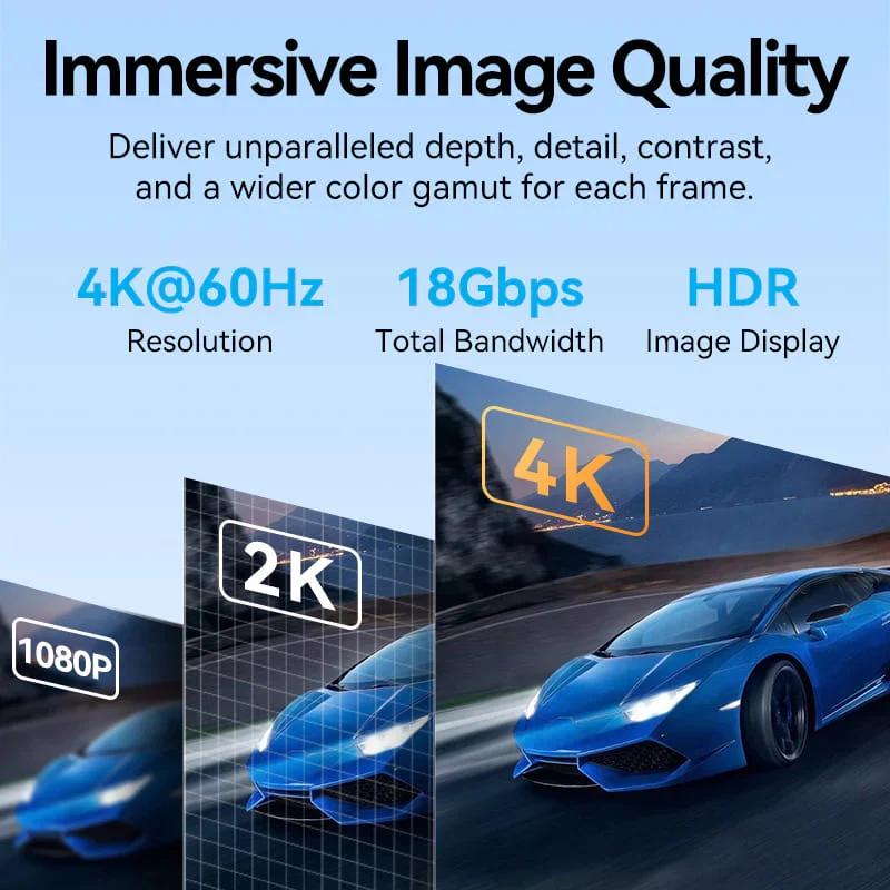 كابل فينشن HDMI مضفر بالقطن، 4K، بطول 10 متر، باللون الأسود