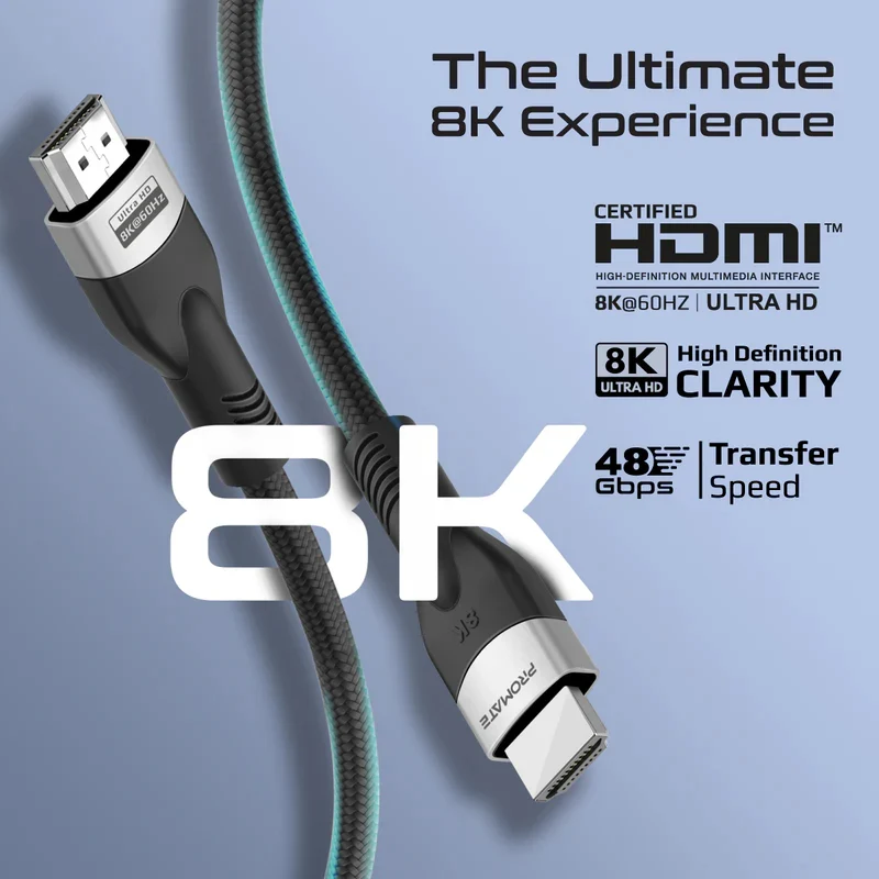 كابل HDMI بروميت معتمد فائق السرعة بدقة 8K بتردد 60 هرتز – طول 5 متر / رمادي