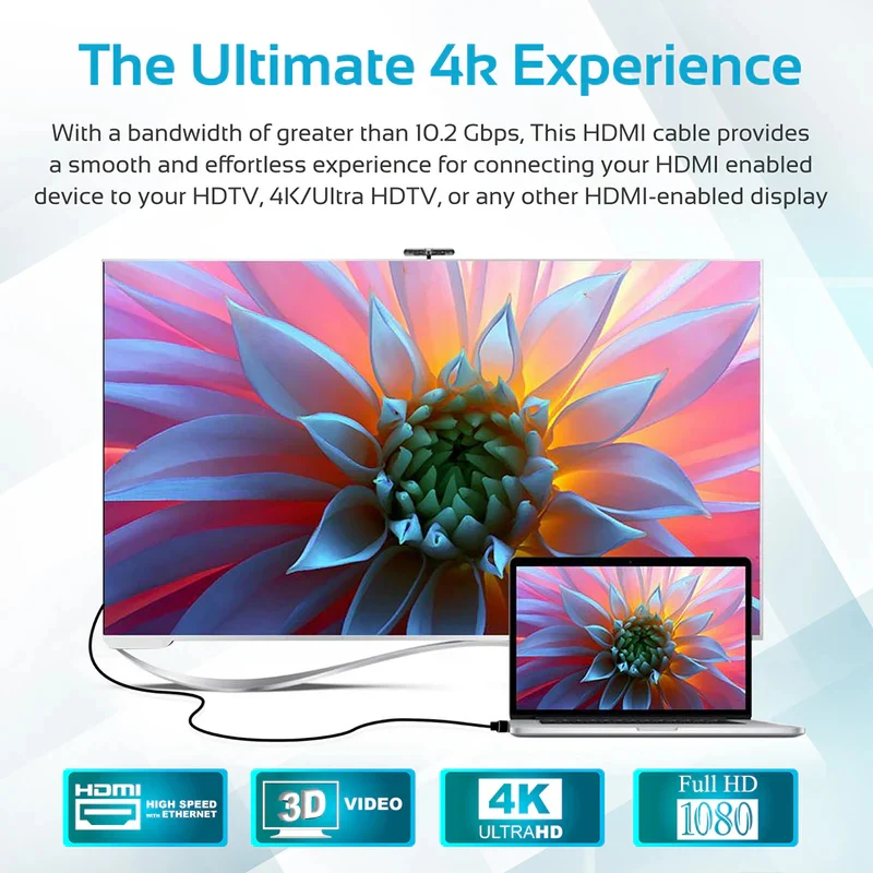 كابل صوت وفيديو بروميت عالي الدقة بمنفذ إتش دي إم آي بزاوية قائمة ودقة 4K، بطول 5 متر / أسود