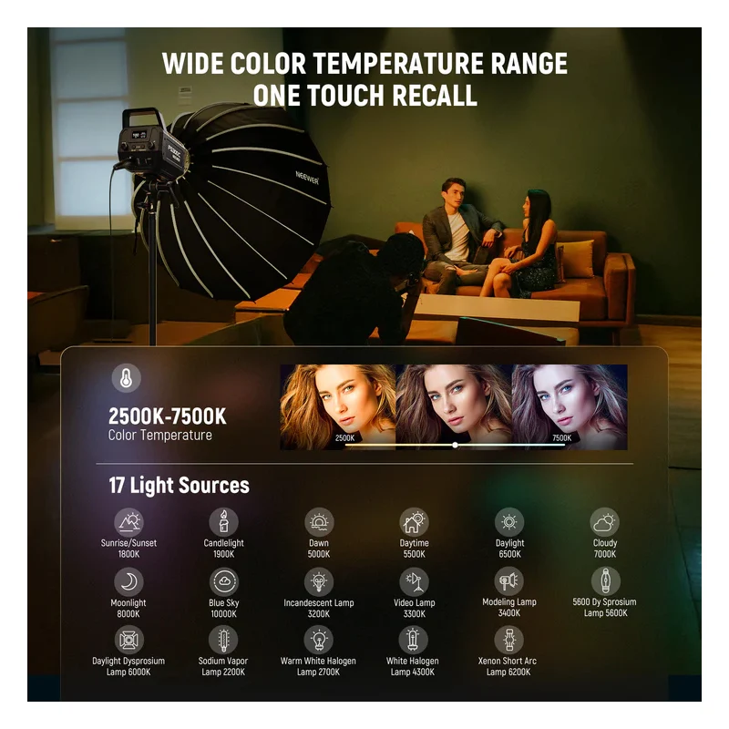 مصباح فيديو نيوور FS300C RGB، إل إي دي، قدرة 300 واط