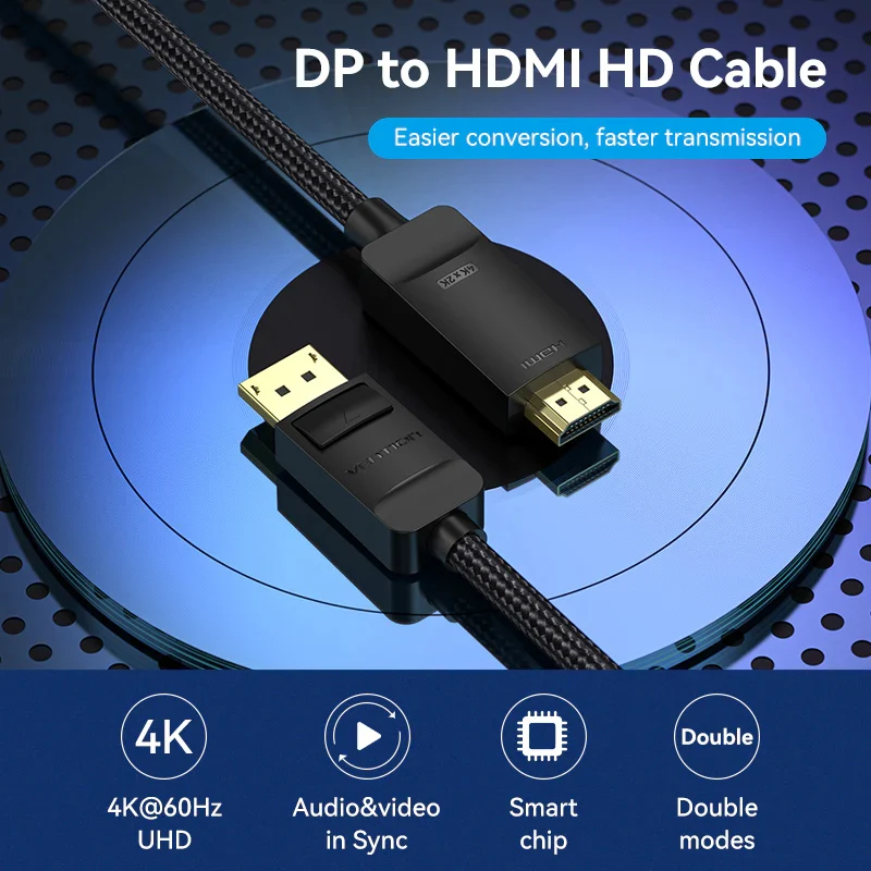 كابل HDMI فينشن مضفر بالقطن من ذكر إلى ذكر ديسبلاي بورت - 4K / 3 متر / أسود