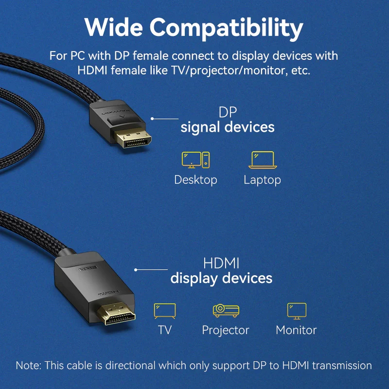 كابل HDMI فينشن مضفر بالقطن من ذكر إلى ذكر ديسبلاي بورت - 4K / 3 متر / أسود