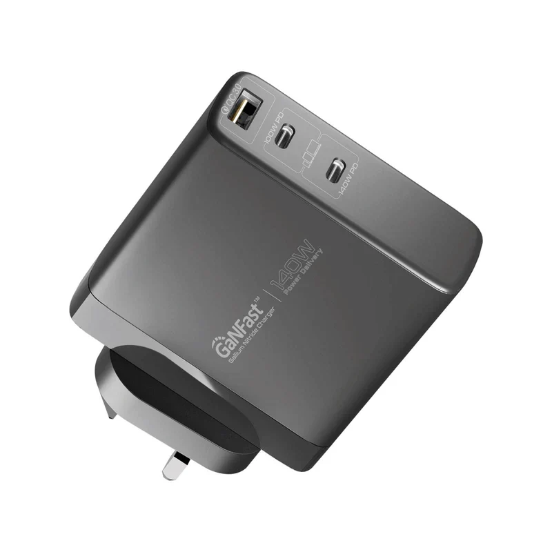 شاحن بروميت GaN تشارج-140W، بقدرة 140 واط / يو إس بي-C / يو إس بي-A / باللون الأسود