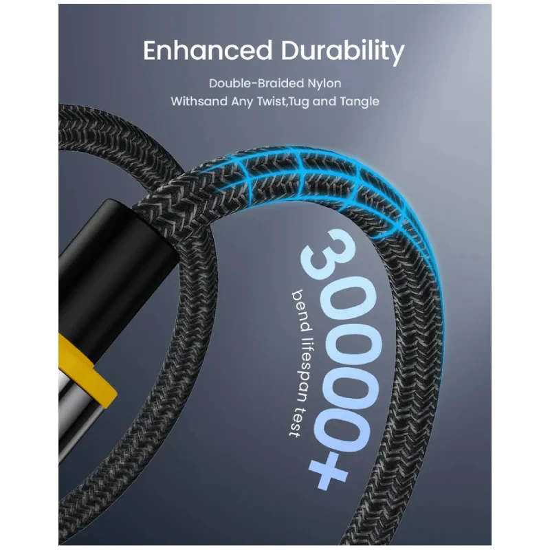 كابل إيه أو هاي ماج لاين من النايلون مع شاشة رقمية LED، بقدرة 140 واط، بسرعة 480 ميجابت في الثانية، يو إس بي-C، بطول 1.2 متر، باللون الأسود
