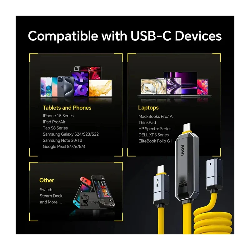 AOHi Future Magflash 2-in-1 Charging & Data Storage Cable - 240W / USB-C / 1000MB/s / Yellow