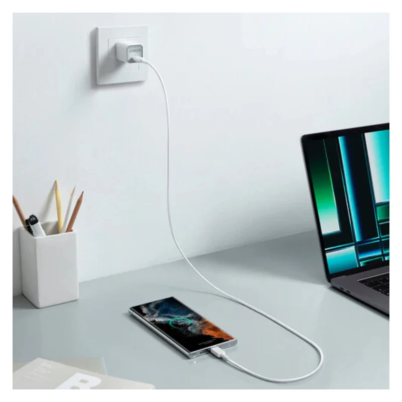 كابل أنكر 322 من USB-C إلى USB-C، 60 واط، بطول 0.9 متر، أبيض