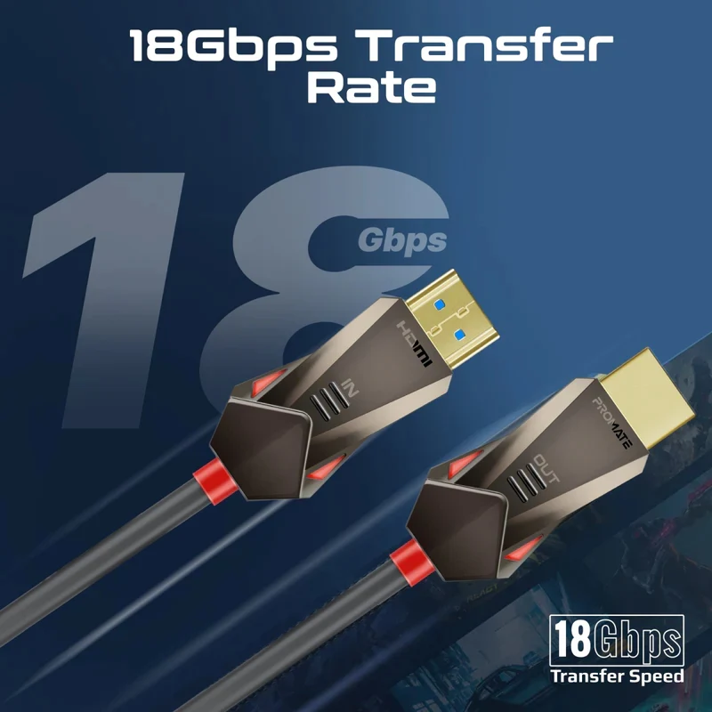كابل صوت وفيديو HDMI 2.0 أحادي الاتجاه بروميت HD بدقة 4K@60Hz، 20 متر، 18 جيجابت في الثانية، أسود