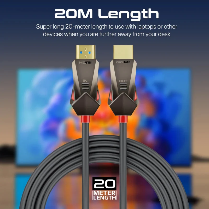 كابل صوت وفيديو HDMI 2.0 أحادي الاتجاه بروميت HD بدقة 4K@60Hz، 20 متر، 18 جيجابت في الثانية، أسود