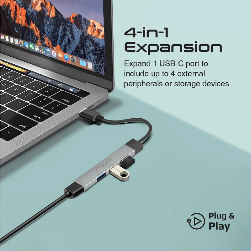 موزع متعدد المنافذ بروميت USB-C ‏4 في 1 - USB-A / USB-C / رمادي