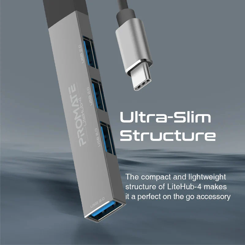 موزع متعدد المنافذ بروميت USB-C ‏4 في 1 - USB-A / USB-C / رمادي