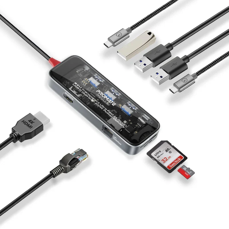 هب بروميت 9 في 1 شفاف، يو إس بي-C / HDMI / USB 3.0