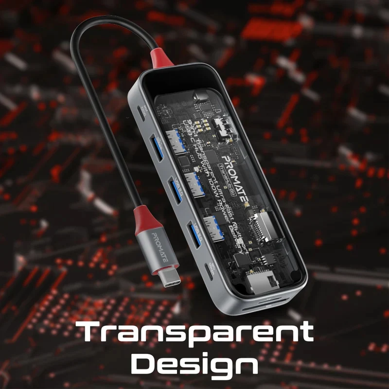 هب بروميت 9 في 1 شفاف، يو إس بي-C / HDMI / USB 3.0