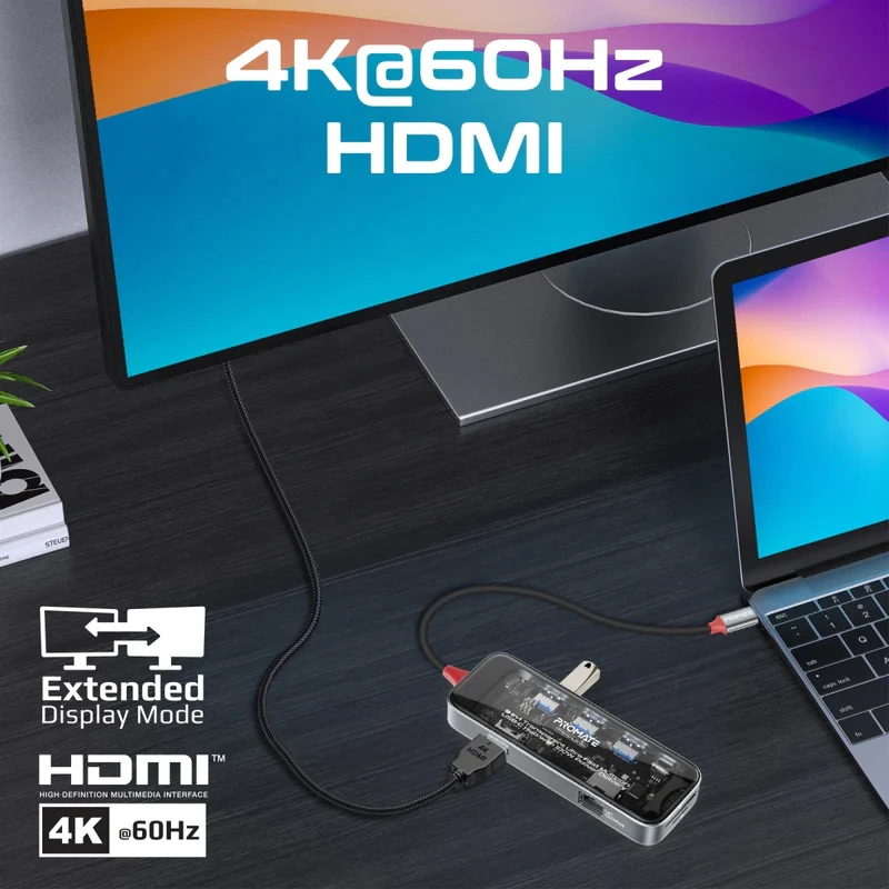 هب بروميت 9 في 1 شفاف، يو إس بي-C / HDMI / USB 3.0