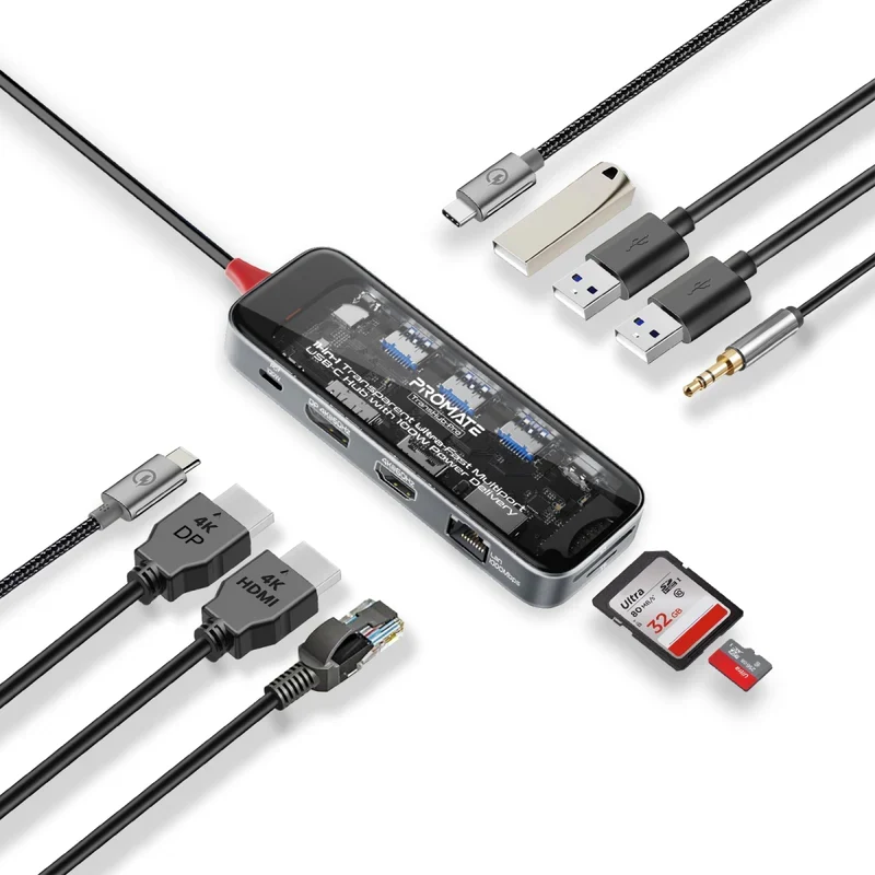 موزع USB-C شفاف بروميت 11 في 1 - USB-C / HDMI / USB 3.0
