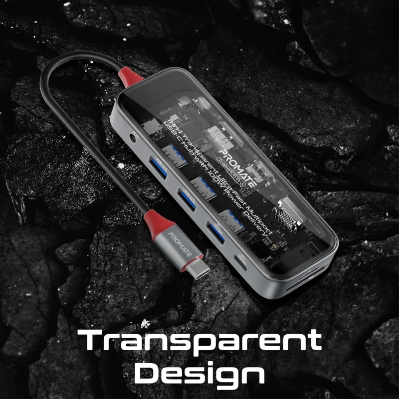 موزع USB-C شفاف بروميت 11 في 1 - USB-C / HDMI / USB 3.0