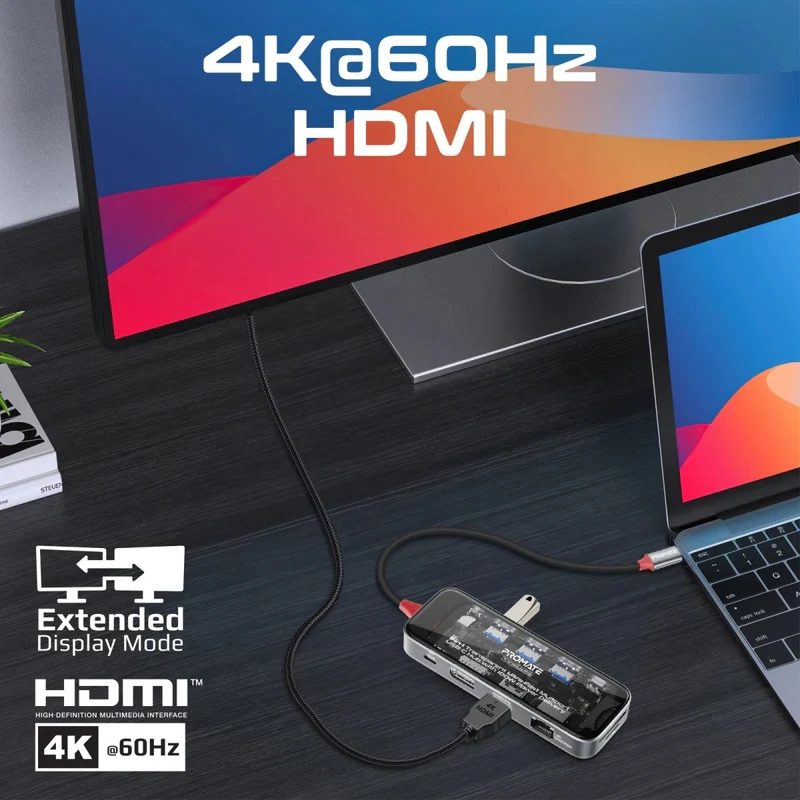 موزع USB-C شفاف بروميت 11 في 1 - USB-C / HDMI / USB 3.0