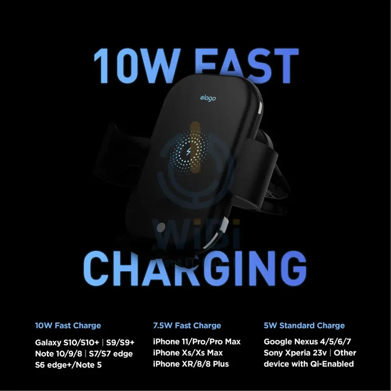 Elago Wireless Car Fast Charger with Auto-Clamping Car Mount - Black