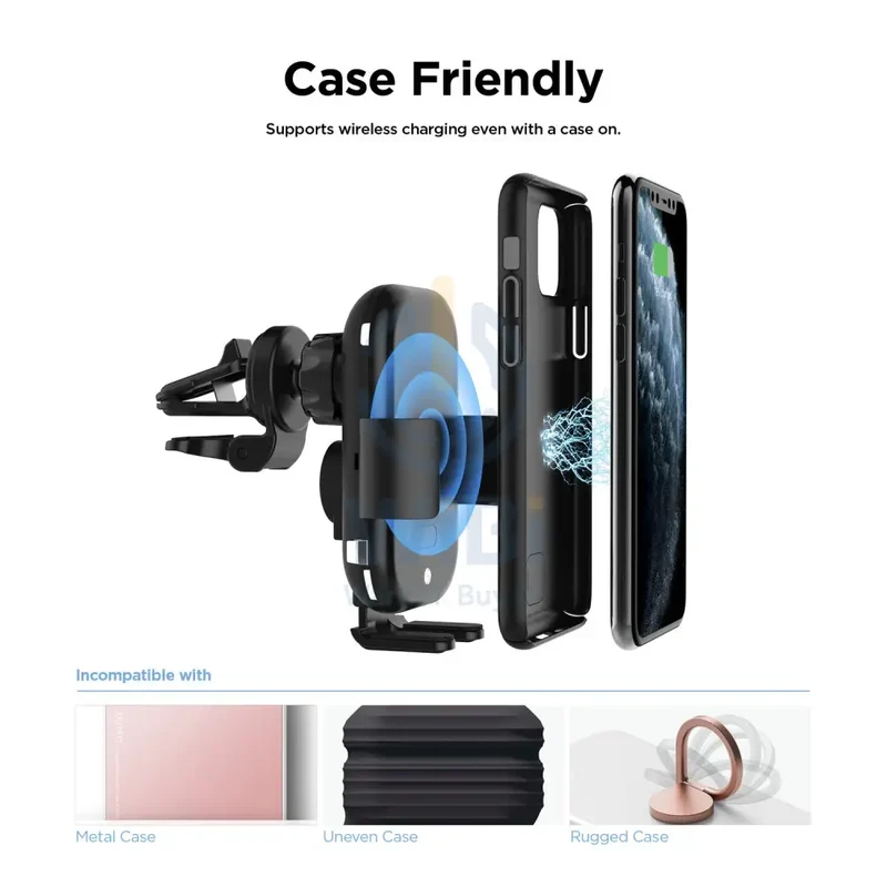 Elago Wireless Car Fast Charger with Auto-Clamping Car Mount - Black