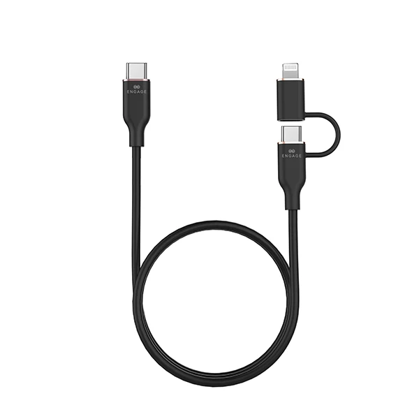 Engage Super Soft Silicone C To Usb-C Cable W/Lightning Adpter Bk 8954526522396