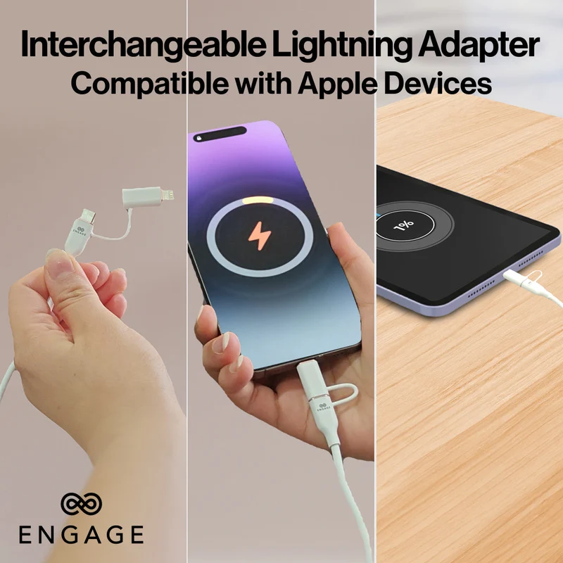 Engage Super Soft Silicone C To Usb-C Cable W/Lightning Adpter Bk 8954526522396