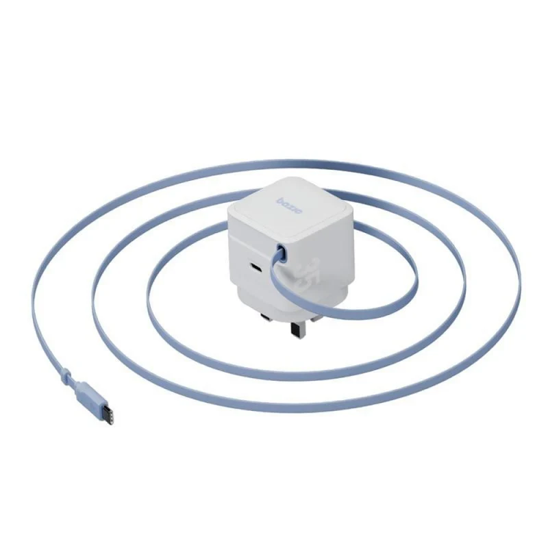 شاحن حائط بازيك جو بورت ريتريك بقدرة 35 واط ومنفذ USB-C وتقنية GaN (بقابس بريطاني) مع كابل مدمج بطول 70 سم - أبيض
