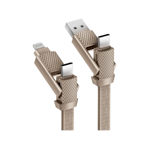 Bazic GoCharge Alucable 4 in 1 Input USB A and USB-C to Output USB-C and Lightning Cable 15cm - Gold