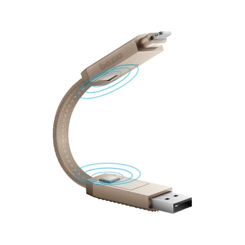 Bazic GoCharge Alucable 4 in 1 Input USB A and USB-C to Output USB-C and Lightning Cable 15cm - Gold