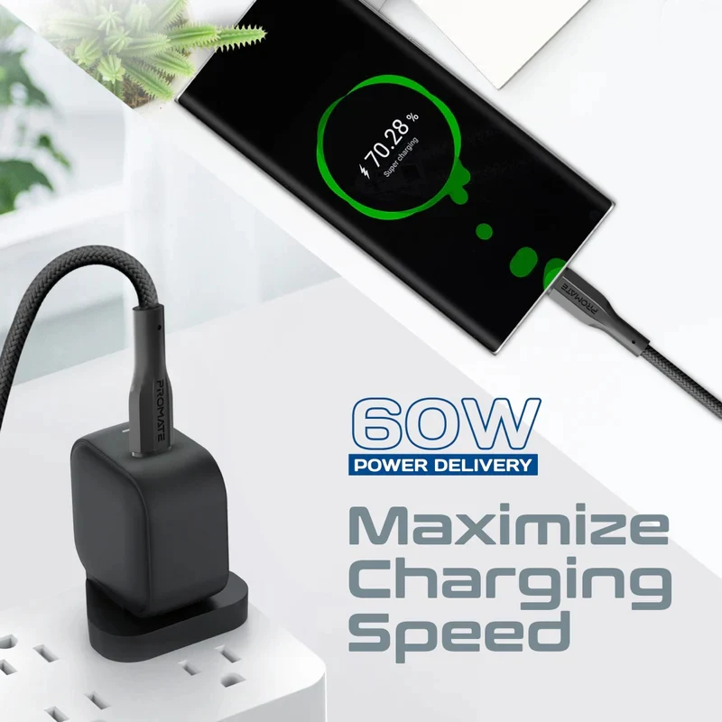 كابل بيانات وشحن بروميت إكس كورد-CC200 عالي مقاومة الشد - 2 متر / 480 ميجابت/ثانية / USB-C / أسود