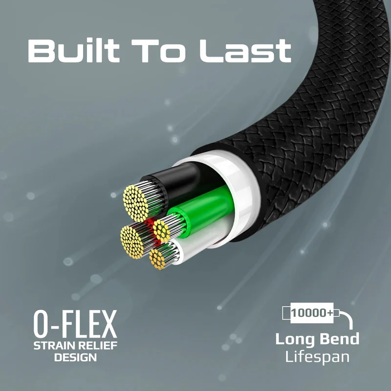 كابل بيانات وشحن بروميت إكس كورد-CC200 عالي مقاومة الشد - 2 متر / 480 ميجابت/ثانية / USB-C / أسود