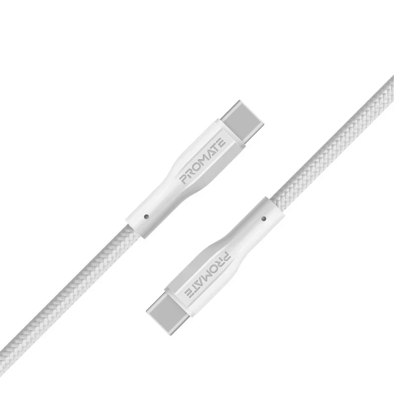 كابل بيانات وشحن بروميت XCord-CC بمقاومة شد عالية، يو إس بي-C، بطول 1 متر، بسرعة 480 ميجابت في الثانية، باللون الأبيض