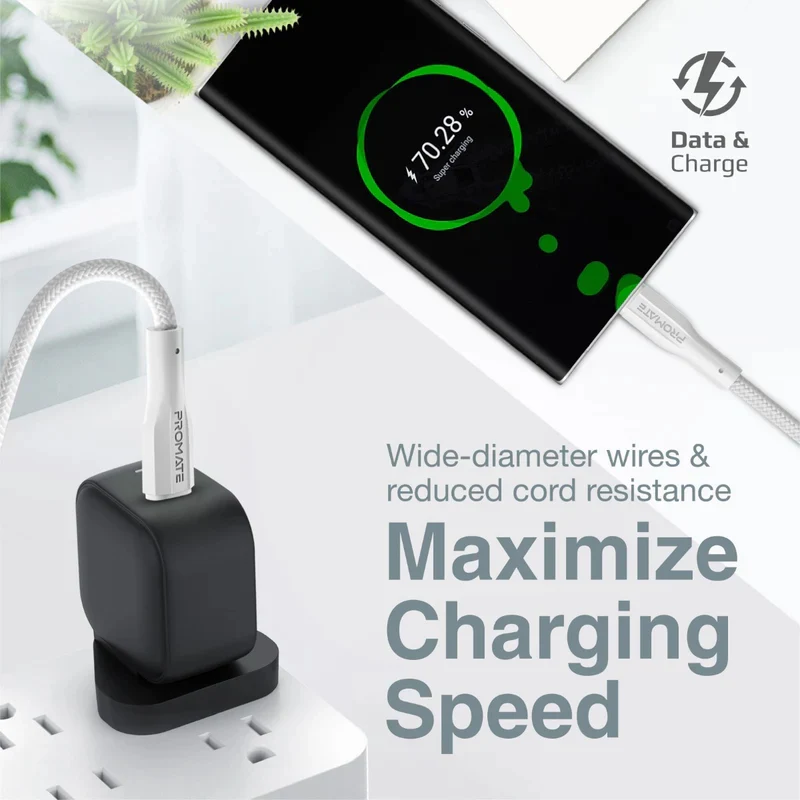 كابل بيانات وشحن بروميت XCord-CC بمقاومة شد عالية، يو إس بي-C، بطول 1 متر، بسرعة 480 ميجابت في الثانية، باللون الأبيض