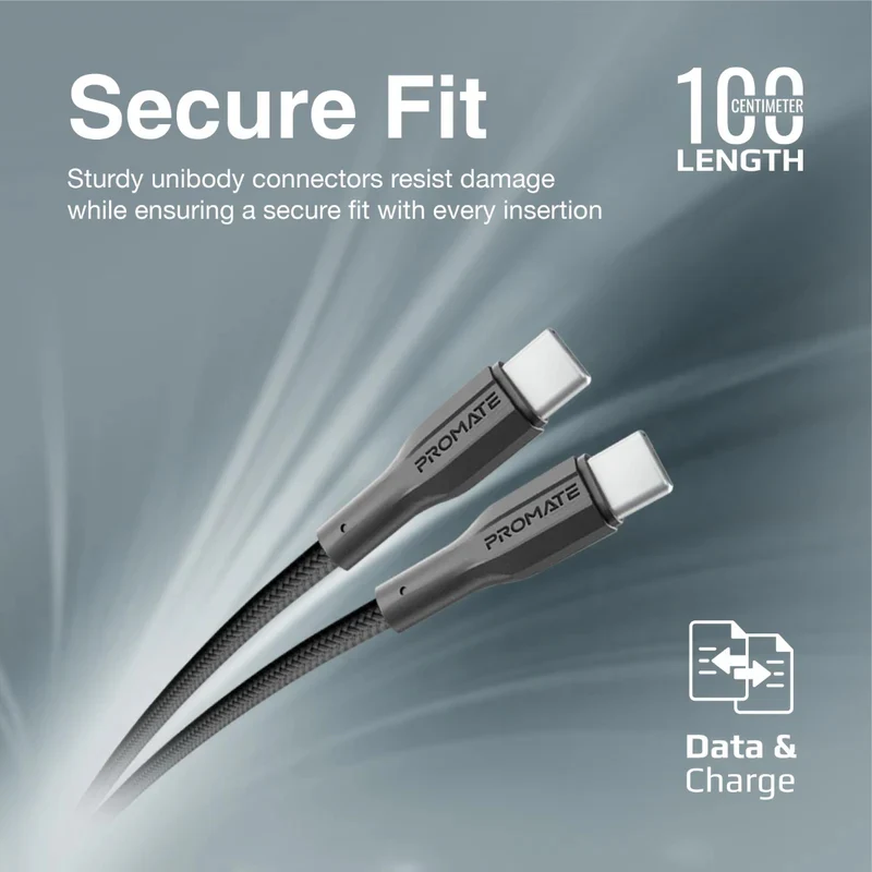 كابل بروميت XCord-CC قوي للشحن ونقل البيانات - متر واحد / 480 ميجابت/ثانية / USB-C / أسود
