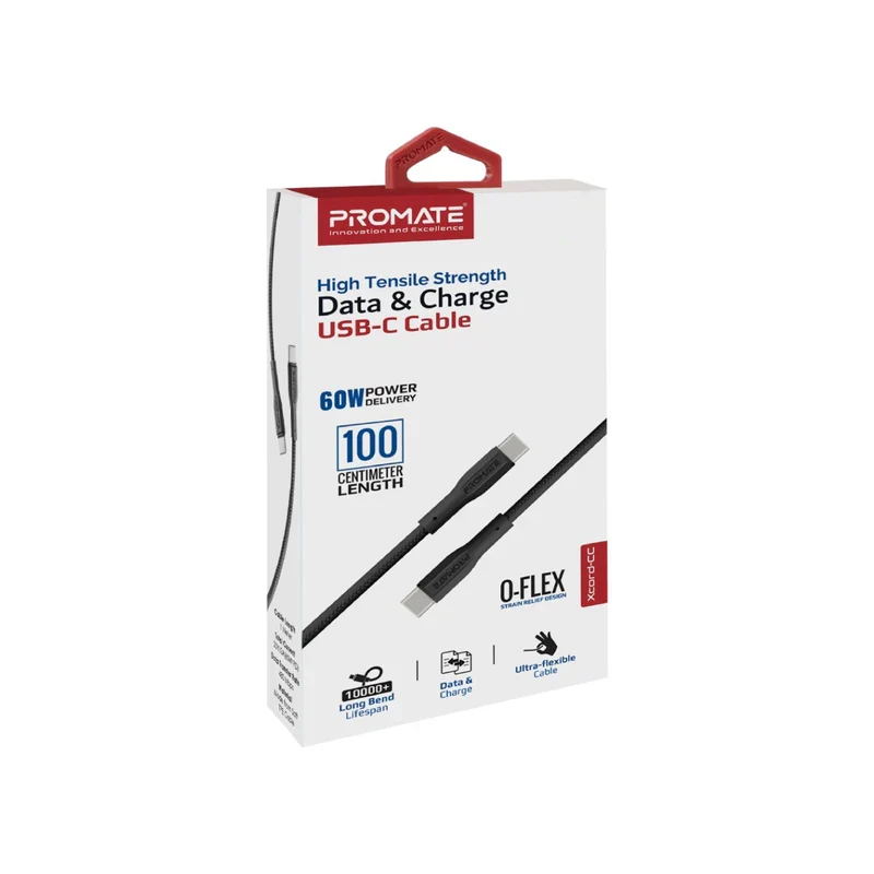 كابل بروميت XCord-CC قوي للشحن ونقل البيانات - متر واحد / 480 ميجابت/ثانية / USB-C / أسود