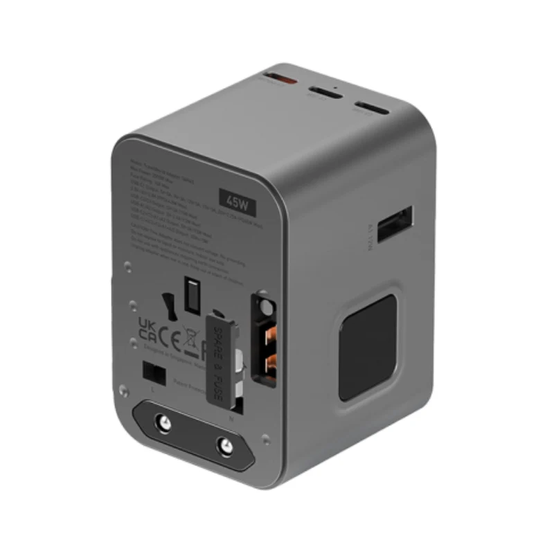 Energea Travelworld Travel Adapter - 45W / USB-C / USB-A / Gunmetal