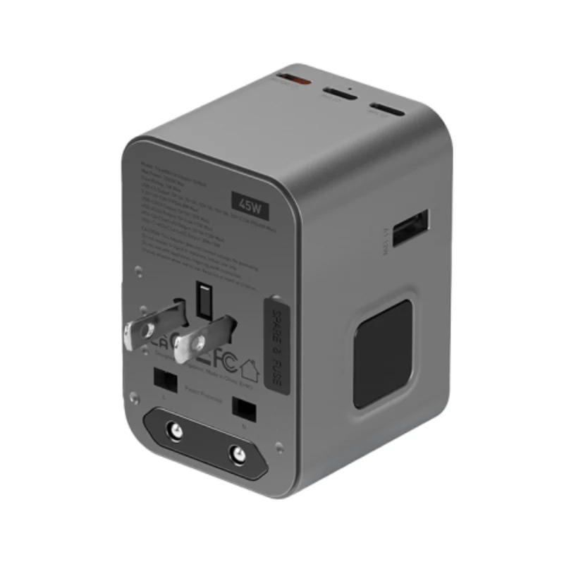 Energea Travelworld Travel Adapter - 45W / USB-C / USB-A / Gunmetal