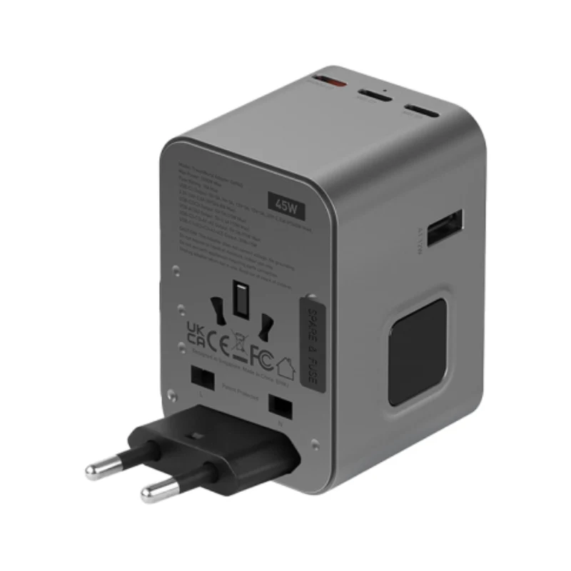 Energea Travelworld Travel Adapter - 45W / USB-C / USB-A / Gunmetal