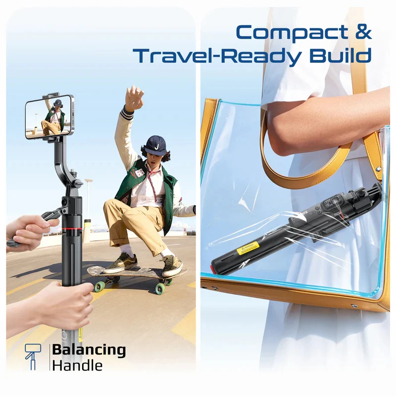 PROMATE 360° Ai Face Tracking Telescopic Selfie Stick with Auto Pop open Tripod Base