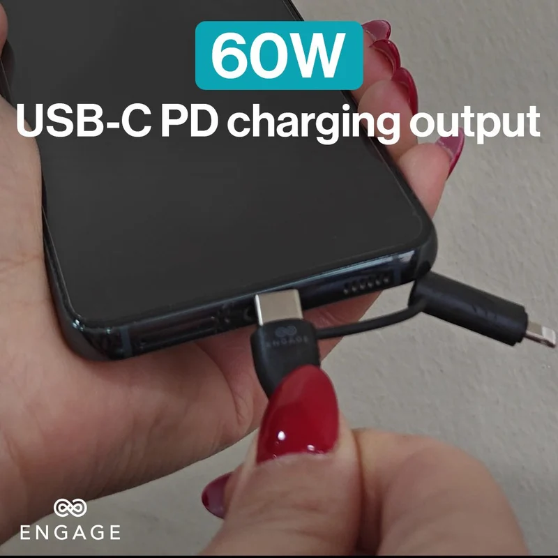 Engage Magnetic C To C Cable 60W W/Lightning Adapter(27W) (Black)(8954526522355)