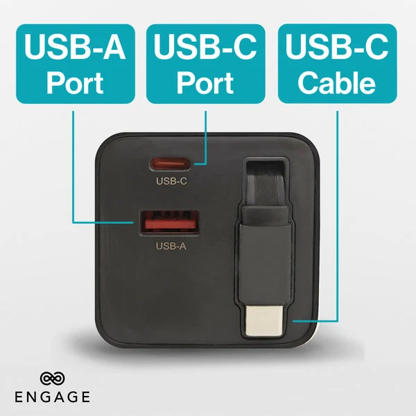 Engage Dual Port C+A 65W Gan Power Adapter W/Usb-C Cable(8954526522445)