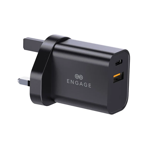 Engage Dual Port C+A 30W Pwr Adapter W/Interchangeable Uk/Eu Plug(8954526522357)