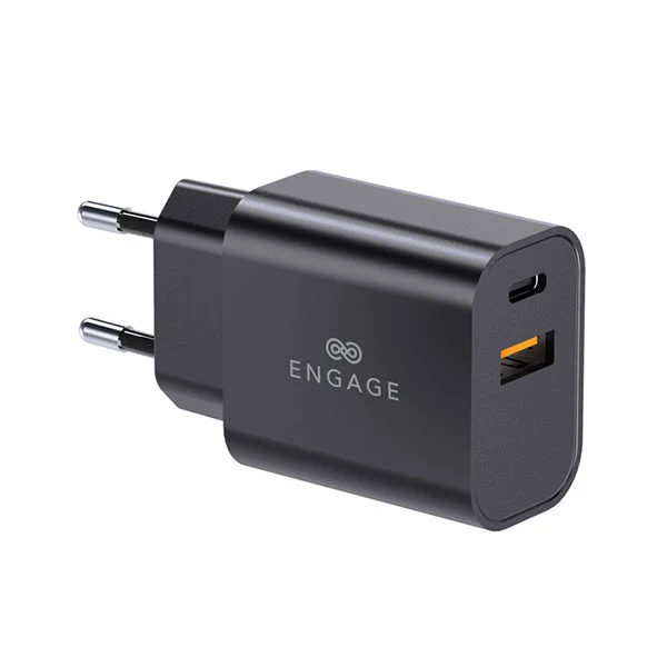 Engage Dual Port C+A 30W Pwr Adapter W/Interchangeable Uk/Eu Plug(8954526522357)