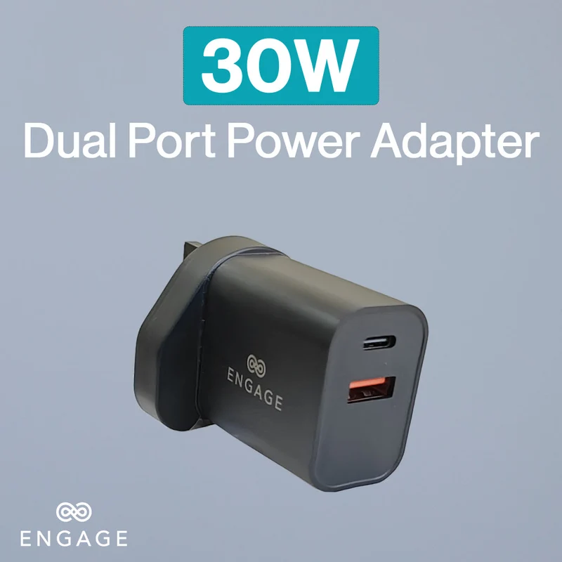Engage Dual Port C+A 30W Pwr Adapter W/Interchangeable Uk/Eu Plug(8954526522357)