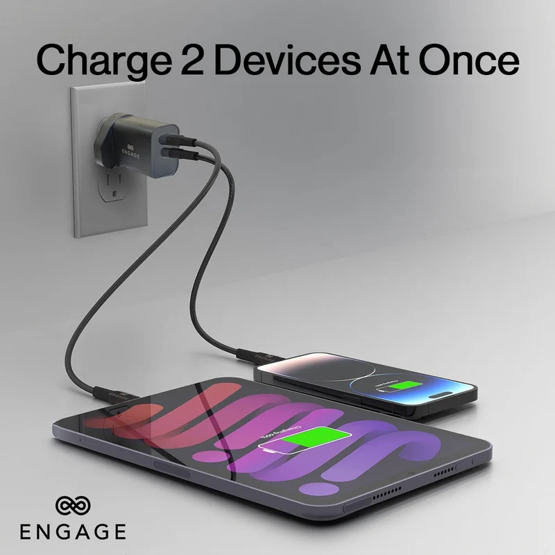 Engage Dual Port C+A 30W Pwr Adapter W/Interchangeable Uk/Eu Plug(8954526522357)